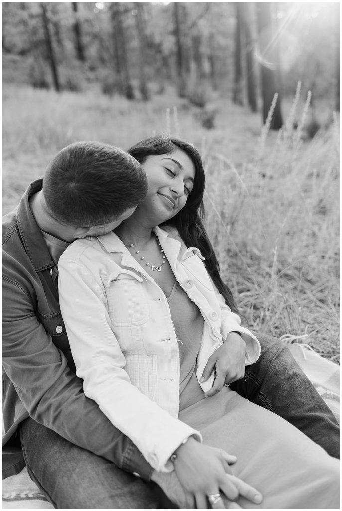 outdoor california engagement session location - black and white engagement photos - picnic engagement