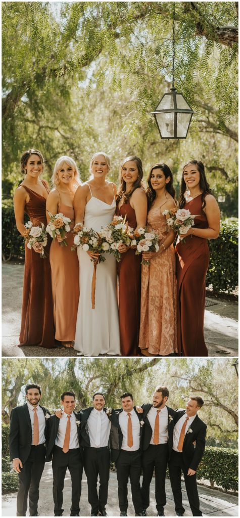 wedding party - warm toned bridesmaids dresses