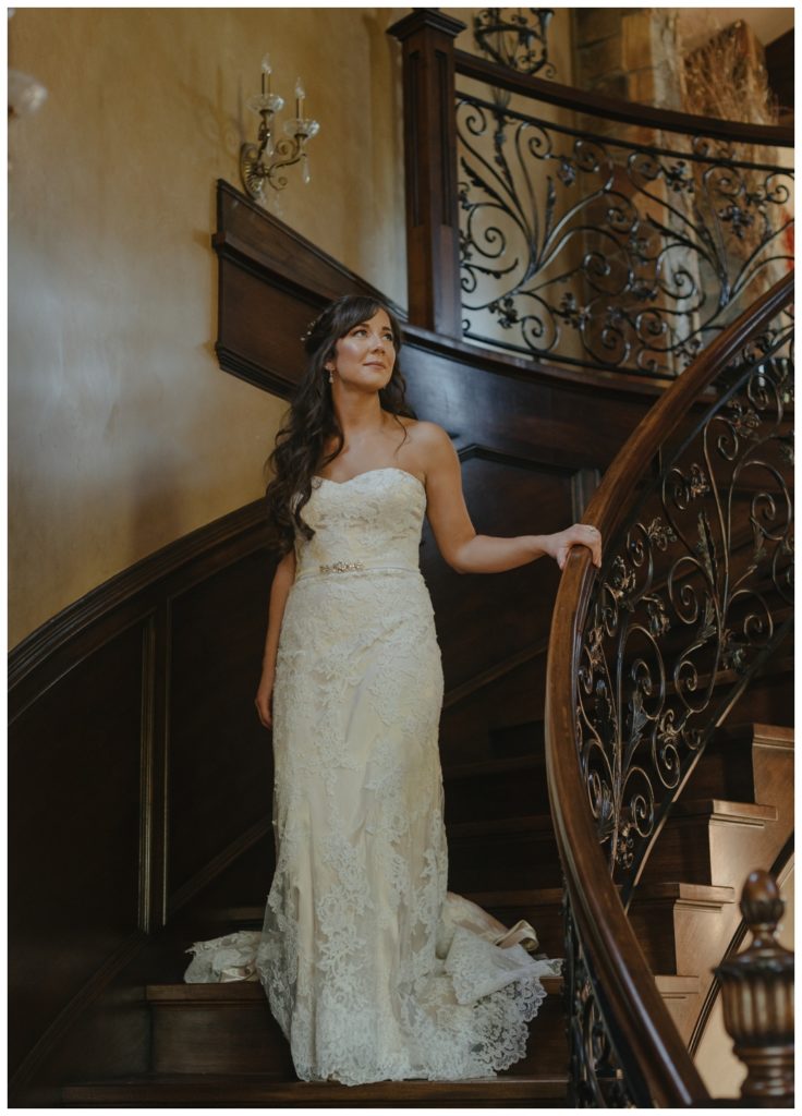 bridal getting ready photos - strapless lace wedding dress
