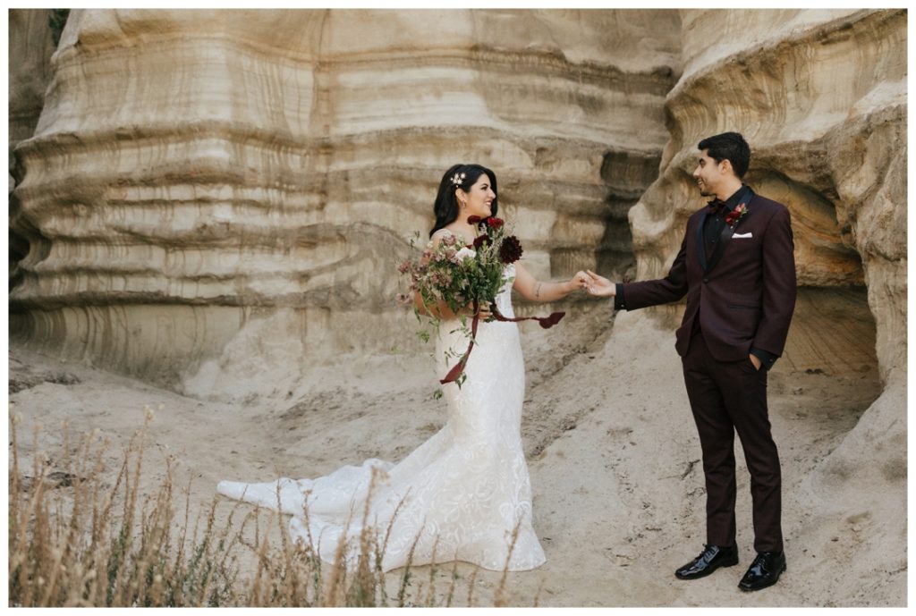 first look wedding photos - bride and groom outdoor portraits