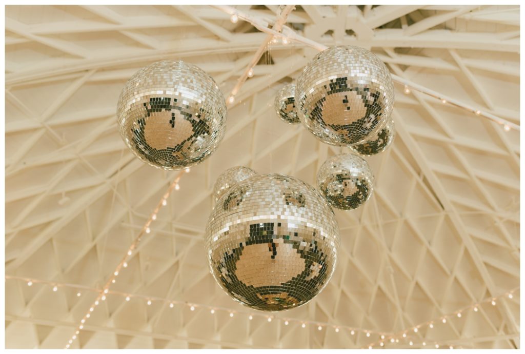 indoor wedding reception decor - disco ball wedding decor