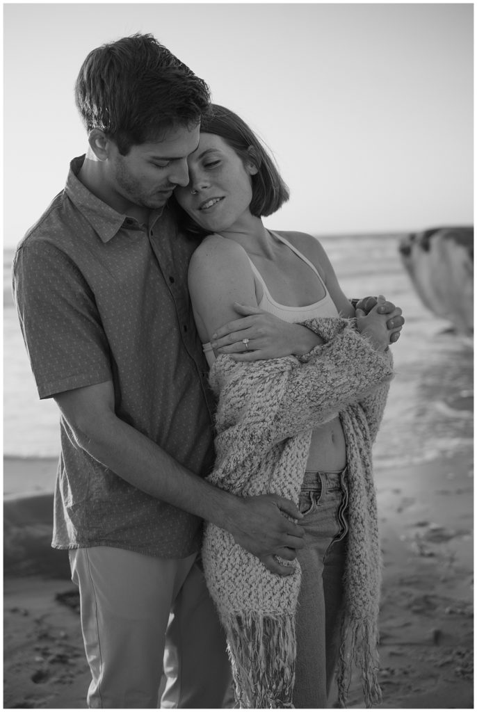 black and white engagement photos at beach engaement session location