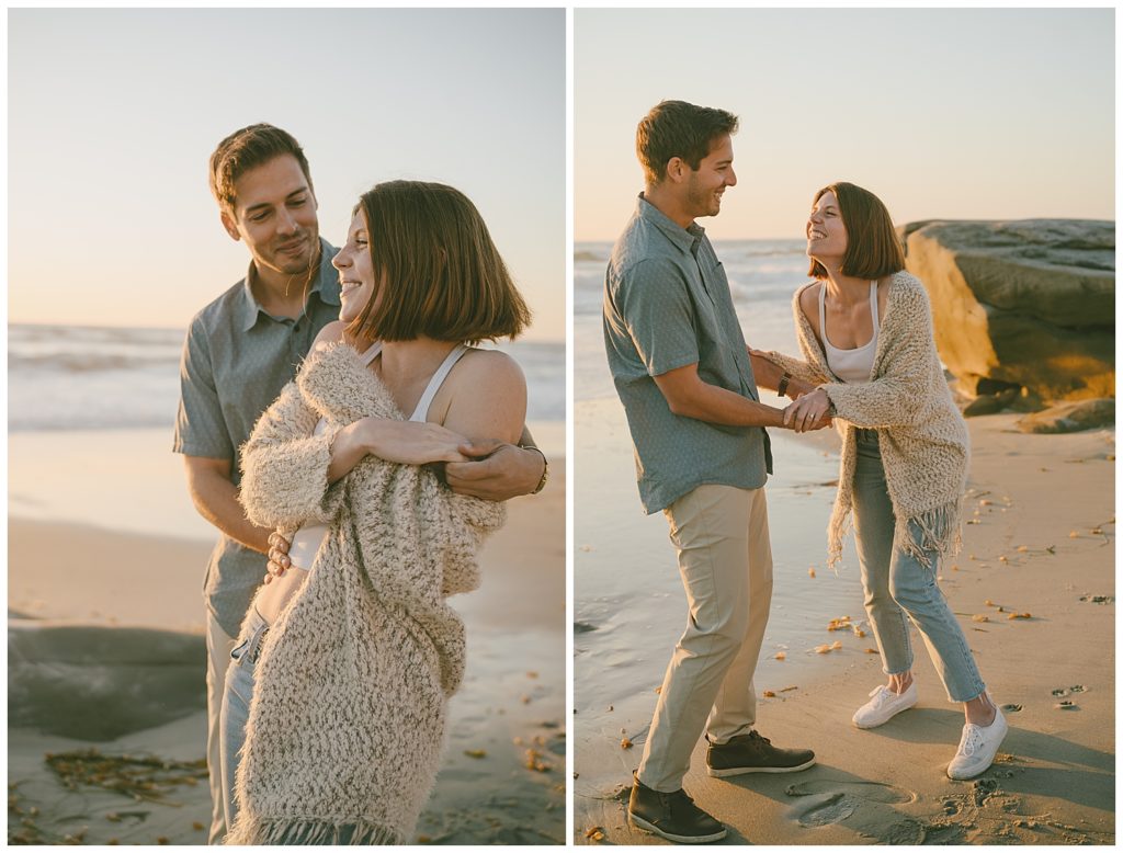 cute photo of couple dancing during golden hour engagement photos