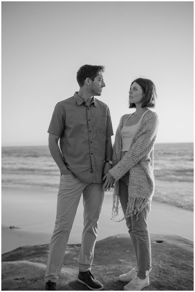 black and white couples engagement photos - golden hour couple's photos